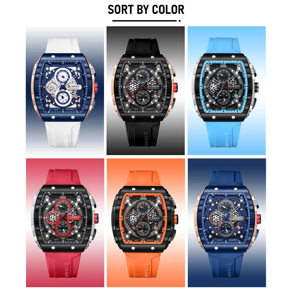Relojes CURREN de primera marca para hombre, reloj de pulsera de cuarzo cuadrado de lujo, reloj cronógrafo luminoso resistente al agua para hombre, reloj con fecha