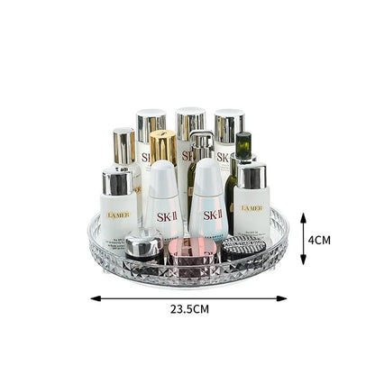 Organizador giratorio de 360 grados para especias, bebidas y cosméticos, transparente, de PET, para cocina y baño.