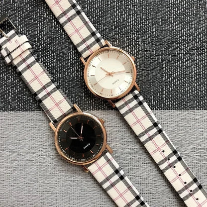 Reloj para hombre Nuevo reloj informal con cinturón a cuadros simple y moderno con caja de oro rosa y reloj de cuarzo a cuadros