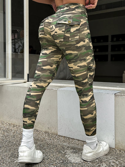 Pantalones de yoga con estampado digital, con bolsillo, sin costuras, tipo leggings de camuflaje para fitness, elásticos y ajustados para deporte.