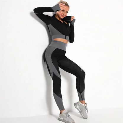 Conjunto de 3 piezas de yoga sin costuras, chaleco deportivo de fitness, pantalones de cintura alta que levantan la cadera, ropa de entrenamiento, conjunto de leggings de gimnasio para mujer