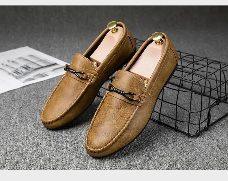 Zapatos casuales para hombre, de piel sintética, de marca de lujo, mocasines para hombre, transpirables, sin cordones, negros, para conducir