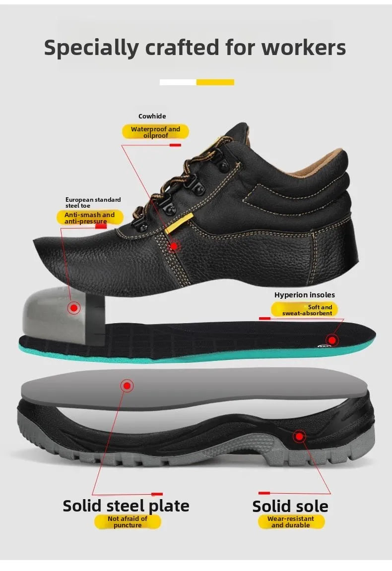 Zapatos de seguridad de alta calidad para hombre y mujer, botas cálidas y gruesas para otoño e invierno, zapatillas de deporte para mujer con puntera de acero antigolpes y antiperforación.