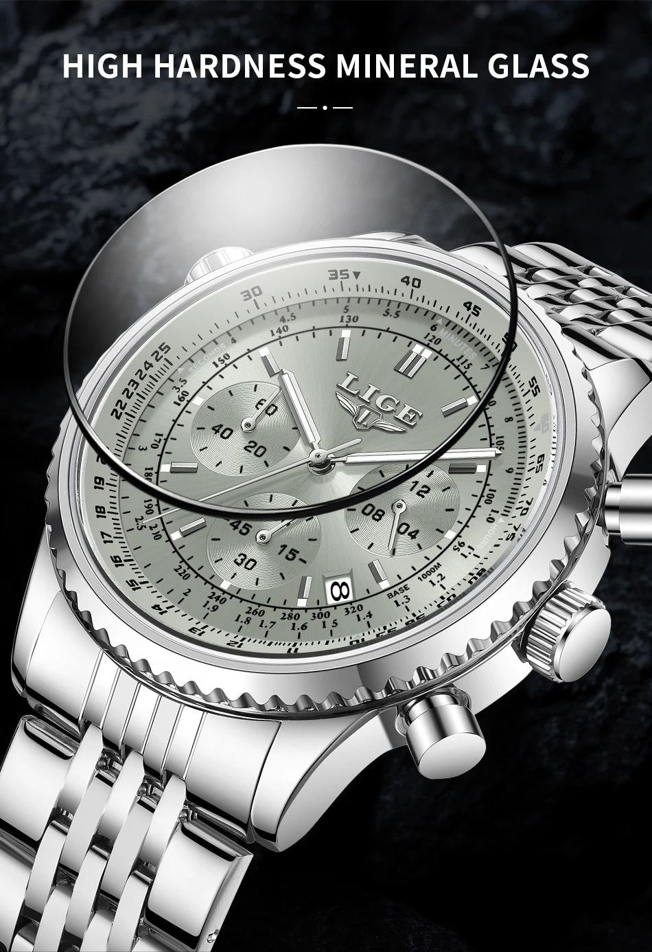 Relojes de lujo LIGE para hombre, cronógrafo con fecha, acero inoxidable, resistente al agua, luminoso, deportivo, militar, de cuarzo