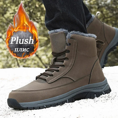Nuevas botas de nieve de invierno para hombre, zapatillas de cuero impermeables, botas súper cálidas para hombre, botas de senderismo para exteriores, zapatos de trabajo, talla 39-48