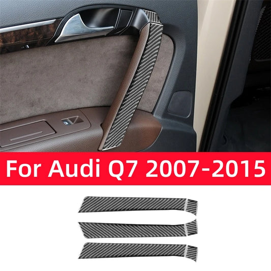 Para Audi Q7 2007-2015, accesorios para coche, fibra de carbono, reposabrazos interior de puerta, pegatina decorativa, marco de protección