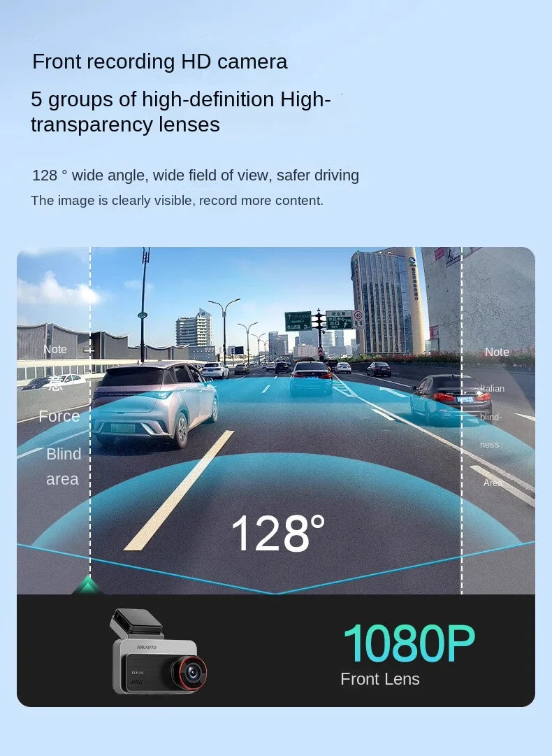 Grabadora de salpicadero Hikvision con cámara dual delantera y trasera, visión nocturna Starlight y pantalla de 3 pulgadas.