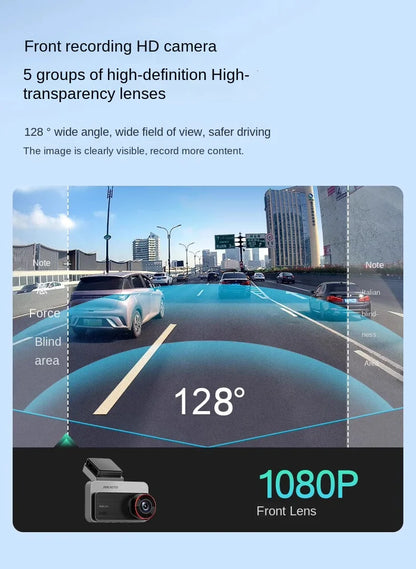 Grabadora de salpicadero Hikvision con cámara dual delantera y trasera, visión nocturna Starlight y pantalla de 3 pulgadas.