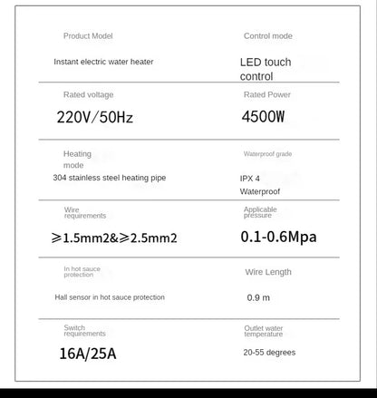 Calentador de agua instantáneo sin tanque 220v con termostato, calentador de inducción, calentadores eléctricos táctiles inteligentes para ducha