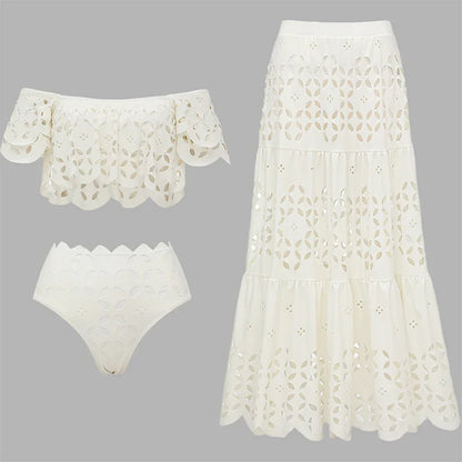 Flaxmaker - Traje de baño de bikini sexy sin tirantes y ahuecado para mujer, chaleco liso sin mangas, falda recta, conjunto informal elegante de verano para mujer