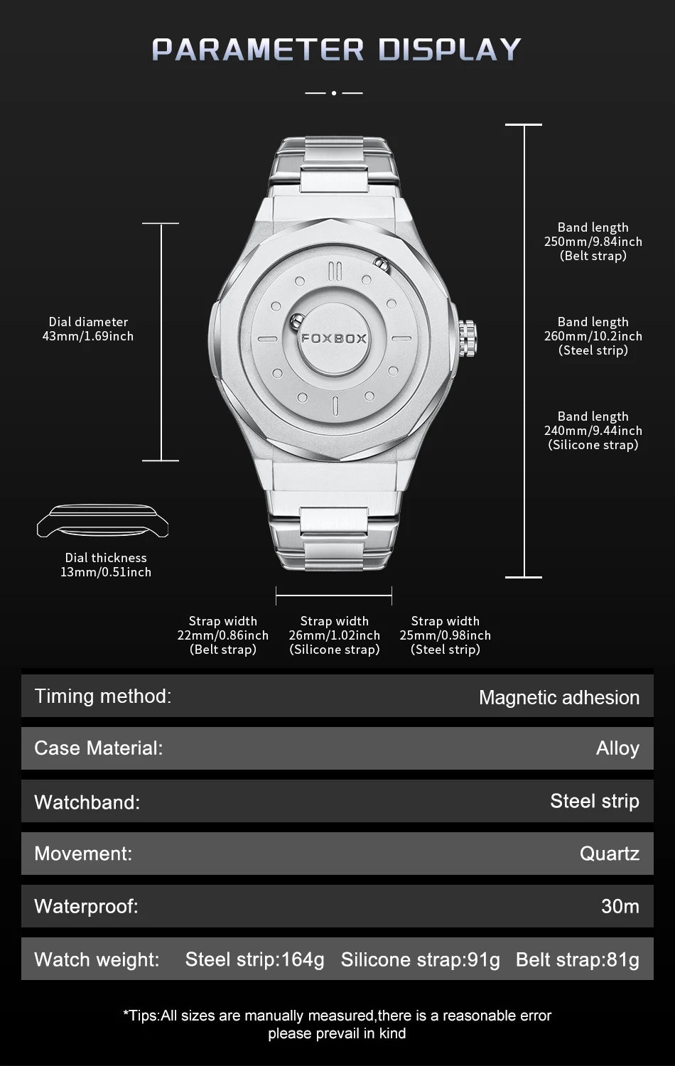 FOXBOX Reloj de negocios de lujo para hombre, resistente al agua hasta 30 m, diseño personalizado, correa de acero inoxidable, reloj de cuarzo para hombre, regalo de moda