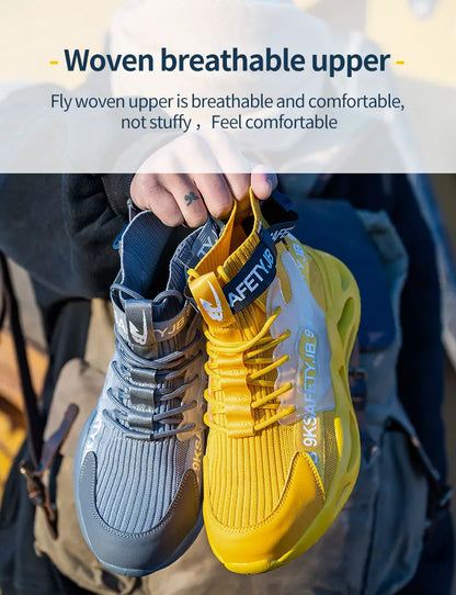 Zapatos de seguridad con puntera de acero para hombre y mujer, botas de trabajo ligeras, transpirables y cómodas, zapatillas de seguridad para la construcción industrial, botas para hombre.