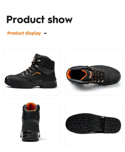Zapatos de trabajo de cuero antiestáticos, de protección laboral, antiaplastamiento, antipinchazos, antideslizantes, antipolvo y resistentes al desgaste para hombre.