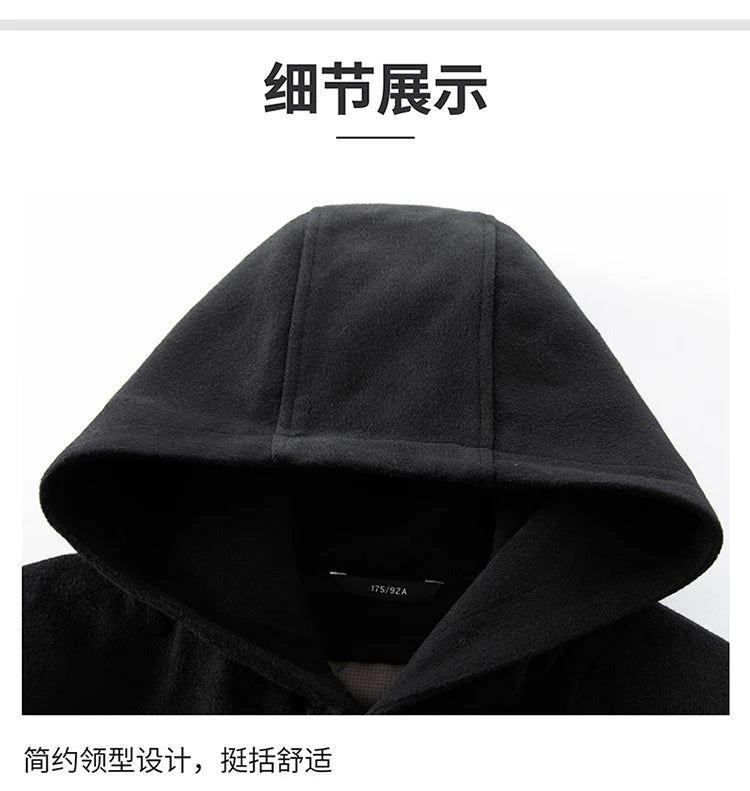 Abrigo largo de lana para hombre COMXZ, colección invierno 2025, gabardina de cachemir de diseño, chaqueta con capucha y forro de plumón de pato blanco, abrigo de lana de lujo