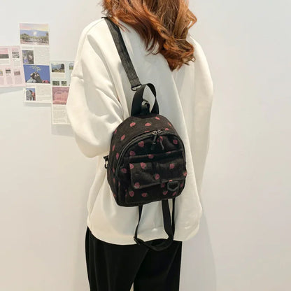 Mini mochila de pana retro para mujer, informal, bonita, para exteriores, con doble hombro, estilo coreano, simple, con bolsillo para teléfono móvil, poliéster, L