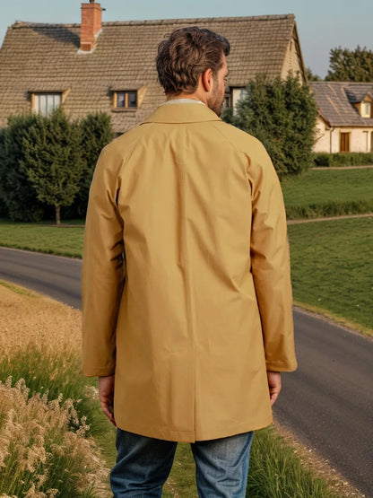 Chaqueta informal para hombre, otoño 2024, gabardina larga, color liso, solapa, corte ajustado, cárdigan de un solo botón, estilo casual y elegante.