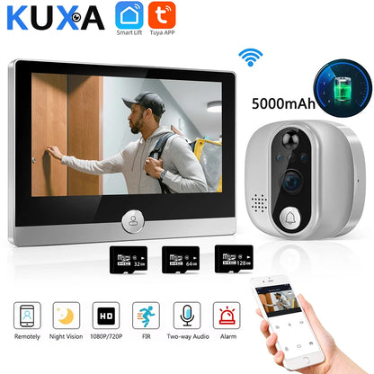 KUXA 4.3 Inch 1080P/158° Wifi Smart Door Bell Camera Tuya Video Door Peepholes PIR Movement Detection Eye Wireless Doorbell