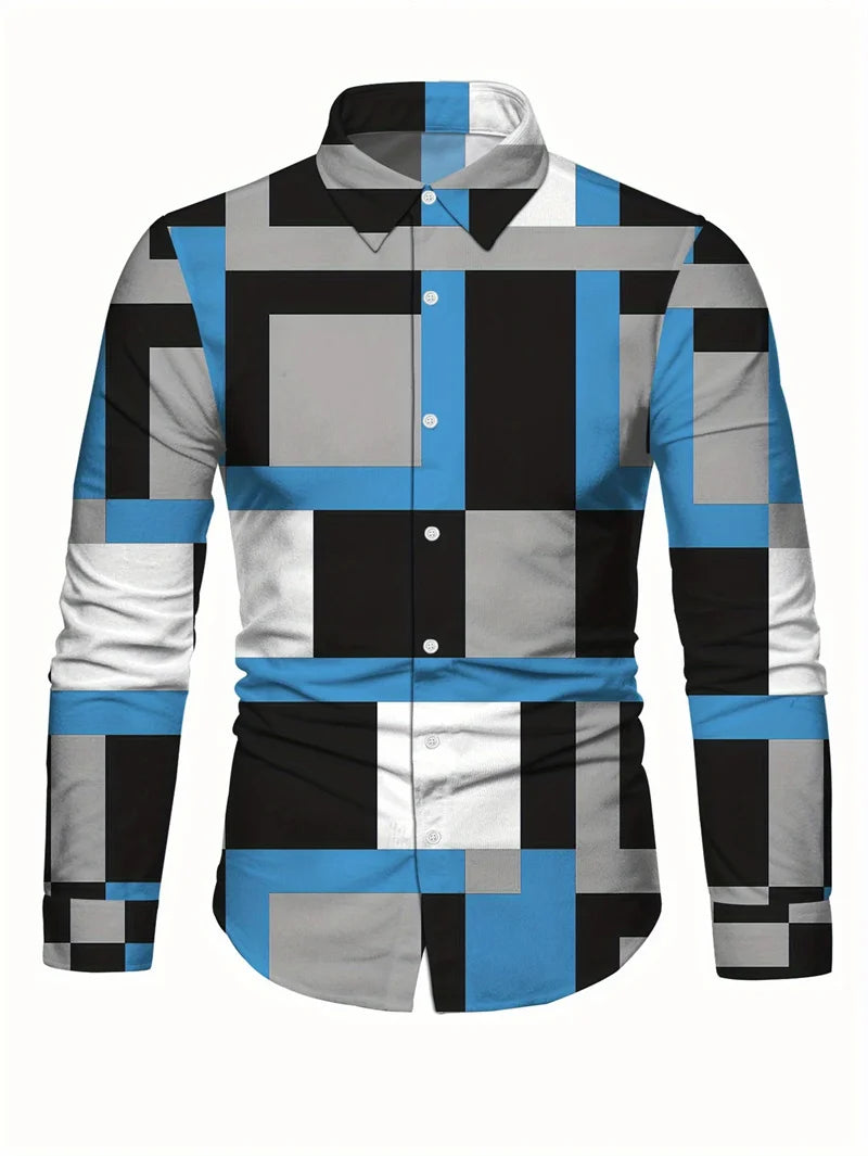 Camisa casual estampada para hombre 2025 con mangas largas transpirables y botones de plomo adecuada para primavera y otoño.