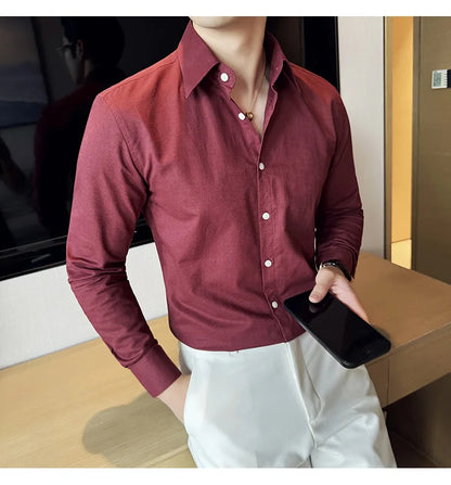 Camisa de hombre de color liso de alta calidad, 55 % algodón y 45 % lino, transpirable y con absorción de sudor, de manga larga. Tallas M-4XL.