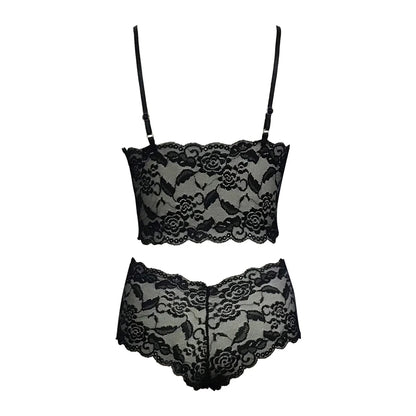 Conjunto de lencería sexy para mujer 2022, pantalones cortos de encaje negro, camiseta sin mangas de color liso, camisola, top de tubo, bragas, conjunto de lencería con estampado floral.