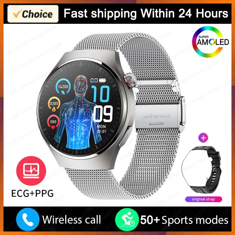 LIGE - Reloj inteligente para hombre Xiaomi ECG+PPG, resistente al agua, con Bluetooth, llamadas, Android IOS, monitor de salud, pantalla AMOLED HD