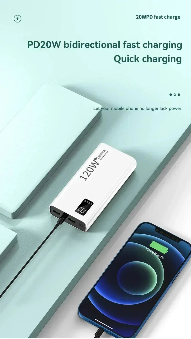 Banco de energía Xiaomi de 500.000 mAh, alta capacidad, 120 W, carga rápida, cargador externo portátil para iPhone y Samsung.