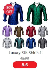 Camisas de seda de diseño para hombre en azul, dorado, verde, rojo, blanco y negro. Estampado cachemir bordado. Corte ajustado. Blusas casuales de manga larga.