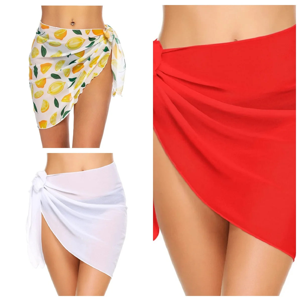 Pareo de bikini de playa, falda corta transparente, gasa, bufanda, pareo, traje de baño, pareo corto, chal de bikini transparente