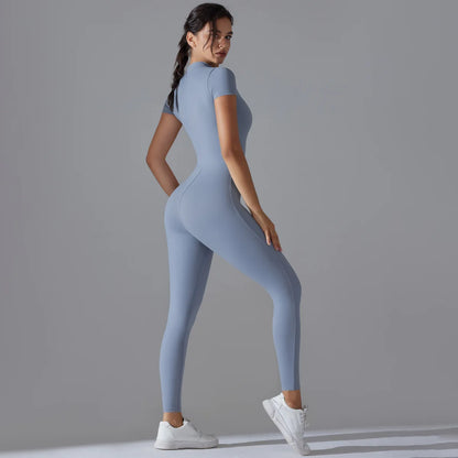Women Zipper Bodysuits Fitness Sports Bodysuit Yoga Suit Breathable Quick Drying Sports Yoga Clothing Women Gym Push Up Workout