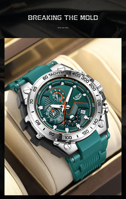 Reloj LIGE para hombre, multifunción, correa de silicona, resistente al agua, luminoso, calendario, moda, deportivo, cuarzo.