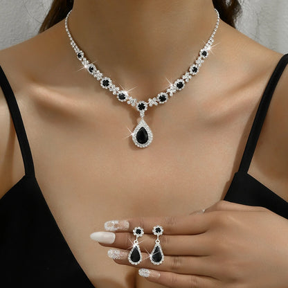 Conjunto de 3 collares y pendientes de cristal para mujer, ideales para vestidos de noche de boda.