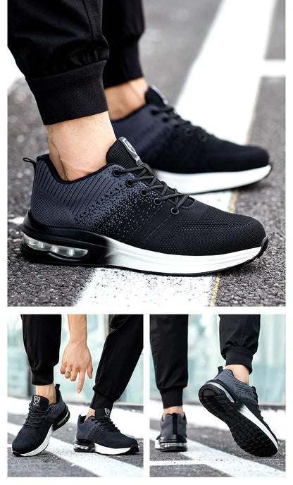 Zapatos de trabajo de protección anti-aplastamiento para hombres y mujeres, zapatos indestructibles anti-perforación, zapatos de trabajo con amortiguación de aire, zapatos de seguridad con puntera de acero para hombre.