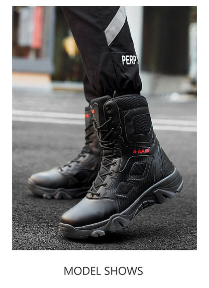 Botas tácticas para hombre, nuevas, de invierno, para combate, hasta el tobillo, antideslizantes, para trabajo, seguridad, botas militares, impermeables, para motocicleta.