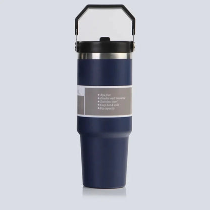 Vaso portátil de acero inoxidable de 30 oz con aislamiento para coche, con pajita y doble pajita para bebidas frías, ideal para usar en el vehículo.
