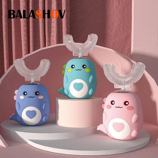 Cepillo de dientes eléctrico en forma de U para niños, 360 grados, inteligente, de silicona, recargable, automático, sónico.