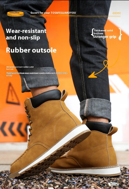 Botas de trabajo para hombre, con puntera de acero, puntera blanda, impermeables, antideslizantes, antiperforación, resistentes al deslizamiento, botas de seguridad para el trabajo.