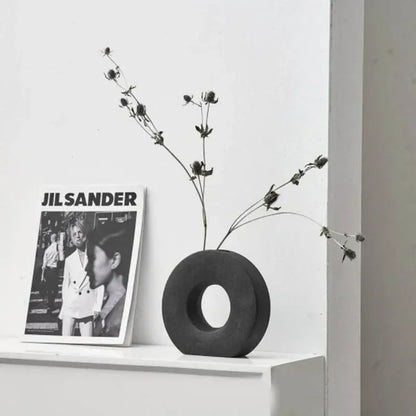 Jarrón nórdico para decoración del hogar, jarrón de donut de lujo, decoración para sala de estar, jarrón de flores simple, decoración de centro de mesa mate