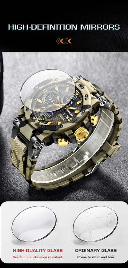 FOXBOX Reloj digital a prueba de golpes para hombre, estilo militar, camuflaje, resistente al agua hasta 5 ATM, relojes electrónicos a prueba de golpes, estilo táctico.