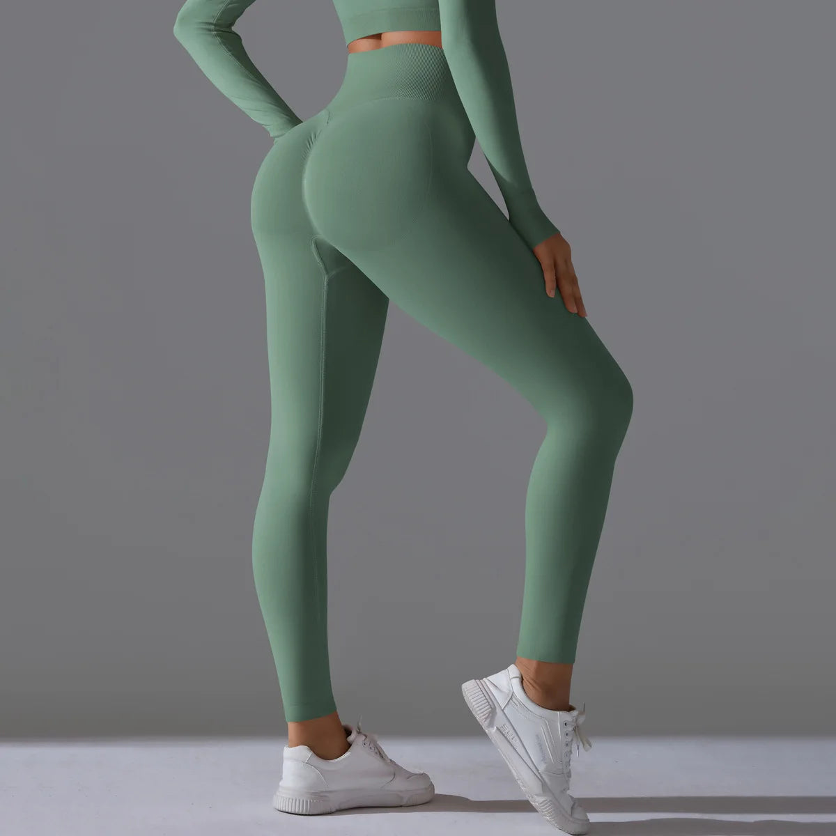Leggings deportivos de yoga para mujer, sin costuras, cintura alta, elásticos, color sólido, para gimnasio, correr, secado rápido, realce y efecto moldeador.