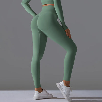 Leggings deportivos de yoga para mujer, sin costuras, cintura alta, elásticos, color sólido, para gimnasio, correr, secado rápido, realce y efecto moldeador.
