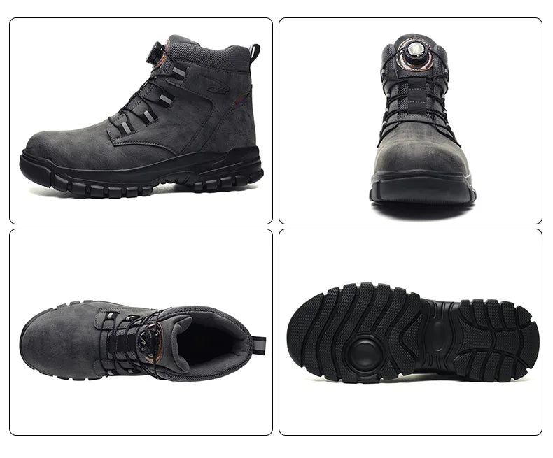 Zapatos de trabajo con botón giratorio para hombre, zapatillas de trabajo antiperforación, zapatos de seguridad de trabajo impermeables, botas tácticas con puntera de acero antideslizantes.