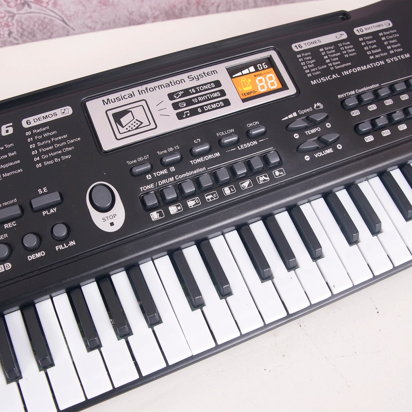 Teclado electrónico de música digital negro de 61 teclas, piano eléctrico, instrumento musical de regalo para niños.