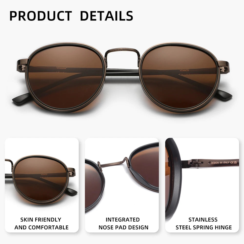 Gafas de sol de diseño retro con montura redonda para hombre, polarizadas, UV400, para mujer, accesorios informales para conducir.