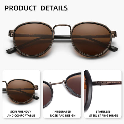 Gafas de sol de diseño retro con montura redonda para hombre, polarizadas, UV400, para mujer, accesorios informales para conducir.