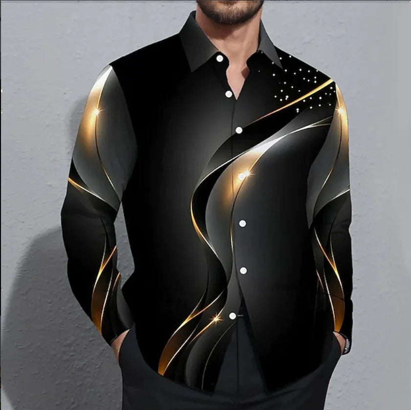 Camisa de hombre abotonada, estilo casual, primavera/verano, estampado 3D de hojas y flores, manga larga, cómoda y a la moda para el día a día.