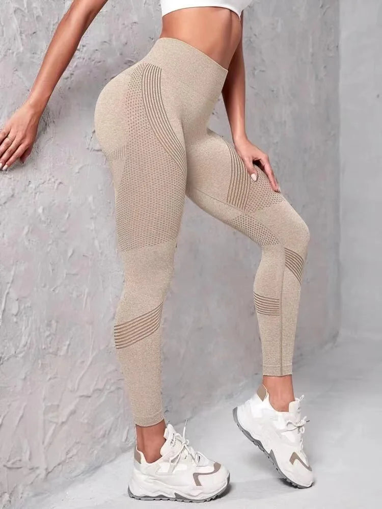 Leggings deportivos de cintura alta con rayas y malla para mujer, levantan glúteos y cadera, ideales para entrenamiento al aire libre, correr, yoga y gimnasio.