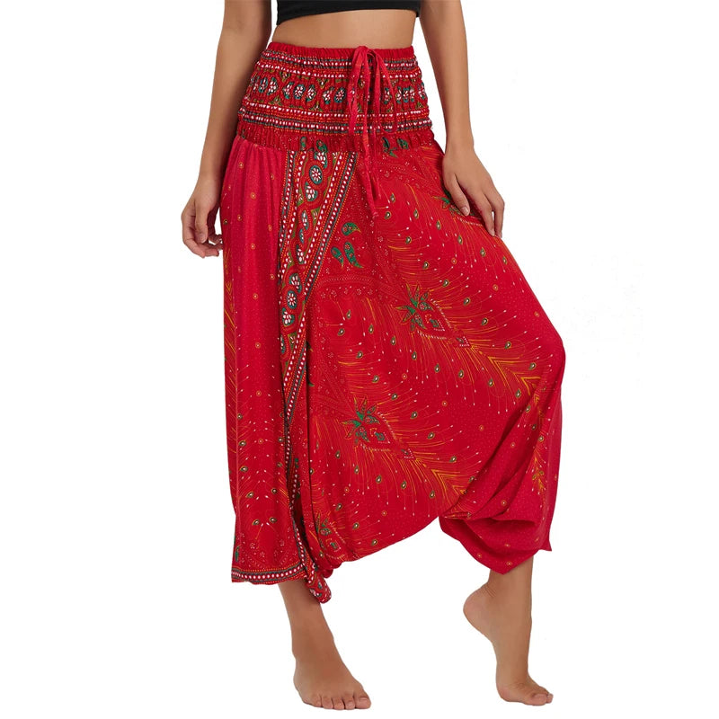 Bohemian Pants Women Pantalones Mujer Hippie High Waist Rayon Harem Baggy Boho Yoga Beach Wear Pour Femme Calca Feminina Printed