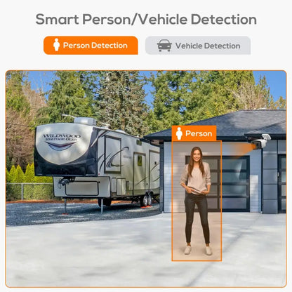 Cámara panorámica de doble luz de 4 MP y 8 MP con PoE, micrófono y altavoz integrados, detección humana, visión nocturna a color y sistema de vigilancia compatible con Hikvision.