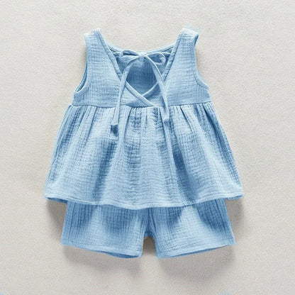 Conjuntos bonitos de blusa de algodón y pantalones cortos para niña pequeña, ropa de verano para niña pequeña