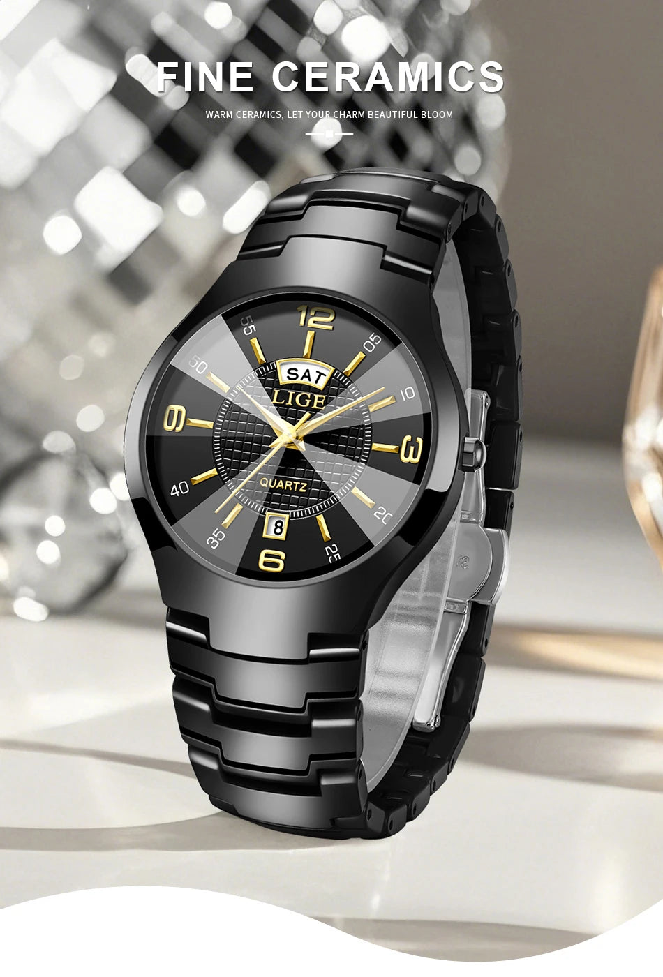 Reloj de cuarzo de cerámica de moda LIGE para mujer, reloj deportivo informal con fecha semanal, reloj creativo de acero resistente al agua para mujer